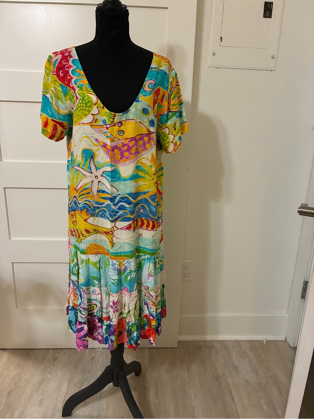 Jams World Vibrant Multicolor Sea-Life V-Neck Dress